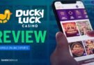 DuckyLuck Casino homepage with vibrant game selection and bonuses.