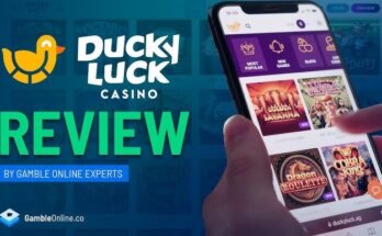 DuckyLuck Casino homepage with vibrant game selection and bonuses.